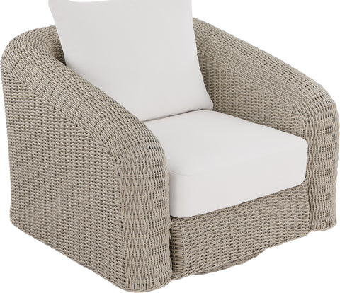 Giselle Cream Olefin Water Resistant Fabric And Wicker Outdoor Patio Swivel Chair, 1 Piece