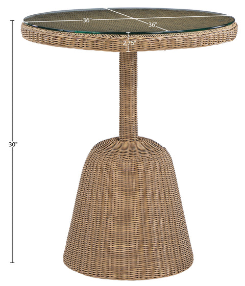 Giselle 36" Natural Tempered Glass Top And Wicker Outdoor Patio Counter Height Table, 1 Piece
