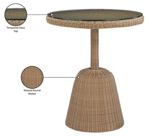 Giselle 36" Natural Tempered Glass Top And Wicker Outdoor Patio Counter Height Table, 1 Piece