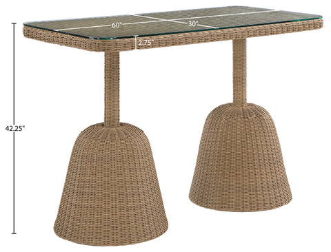 Giselle 60" Natural Tempered Glass Top And Wicker Outdoor Patio Bar Height Table, 1 Piece