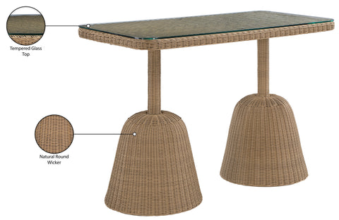 Giselle 60" Natural Tempered Glass Top And Wicker Outdoor Patio Bar Height Table, 1 Piece