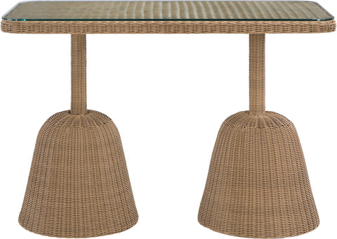 Giselle 60" Natural Tempered Glass Top And Wicker Outdoor Patio Bar Height Table, 1 Piece