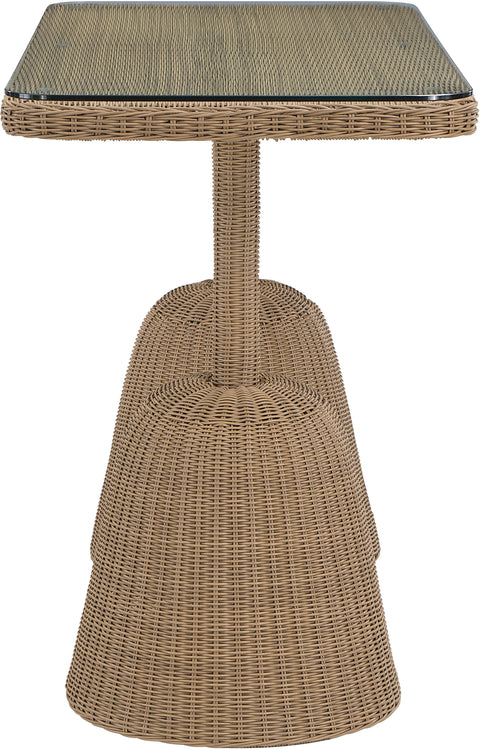 Giselle 60" Natural Tempered Glass Top And Wicker Outdoor Patio Bar Height Table, 1 Piece