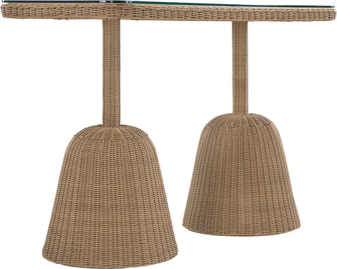 Giselle 60" Natural Tempered Glass Top And Wicker Outdoor Patio Bar Height Table, 1 Piece