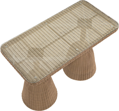 Giselle 60" Natural Tempered Glass Top And Wicker Outdoor Patio Bar Height Table, 1 Piece