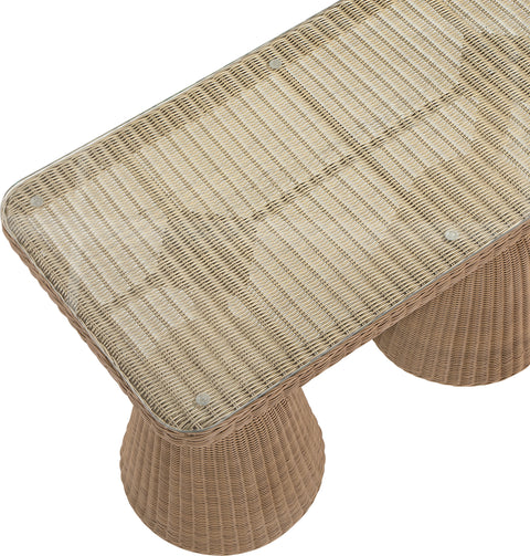 Giselle 60" Natural Tempered Glass Top And Wicker Outdoor Patio Bar Height Table, 1 Piece