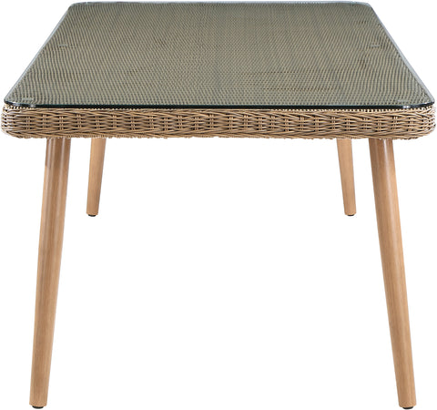Giselle 96" Natural Tempered Glass Top And Wicker Outdoor Patio Dining Table, 1 Piece