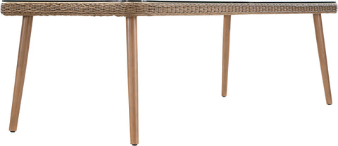 Giselle 96" Natural Tempered Glass Top And Wicker Outdoor Patio Dining Table, 1 Piece