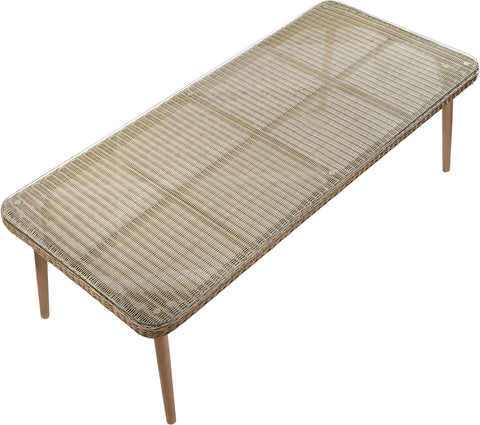 Giselle 96" Natural Tempered Glass Top And Wicker Outdoor Patio Dining Table, 1 Piece