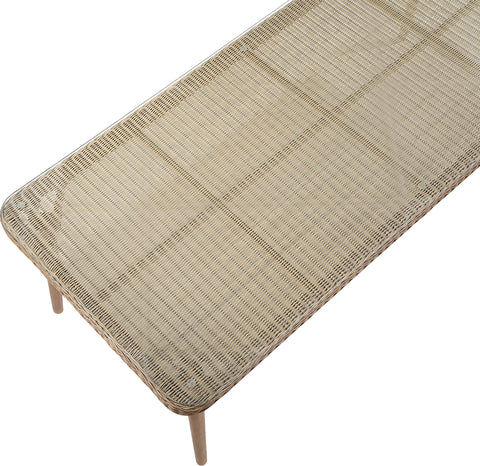 Giselle 96" Natural Tempered Glass Top And Wicker Outdoor Patio Dining Table, 1 Piece