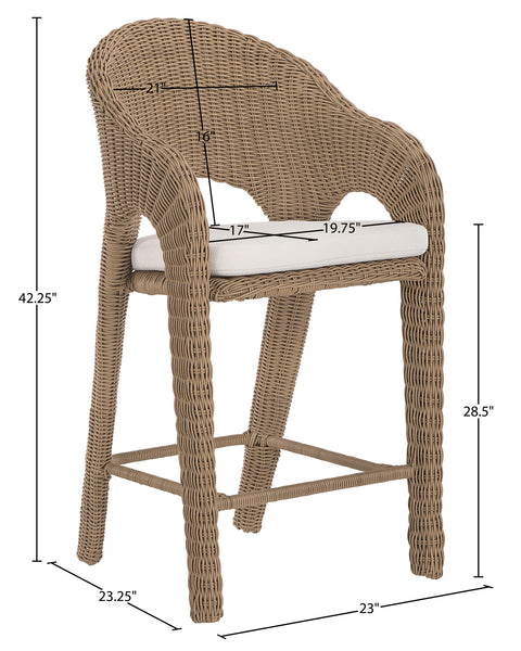 Giselle Natural Olefin Water Resistant Fabric And Wicker Outdoor Patio Bar Stool, 1 Piece