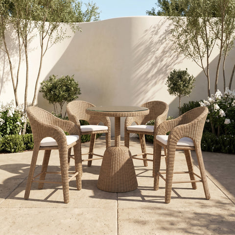 Giselle Natural Olefin Water Resistant Fabric And Wicker Outdoor Patio Bar Stool, 1 Piece