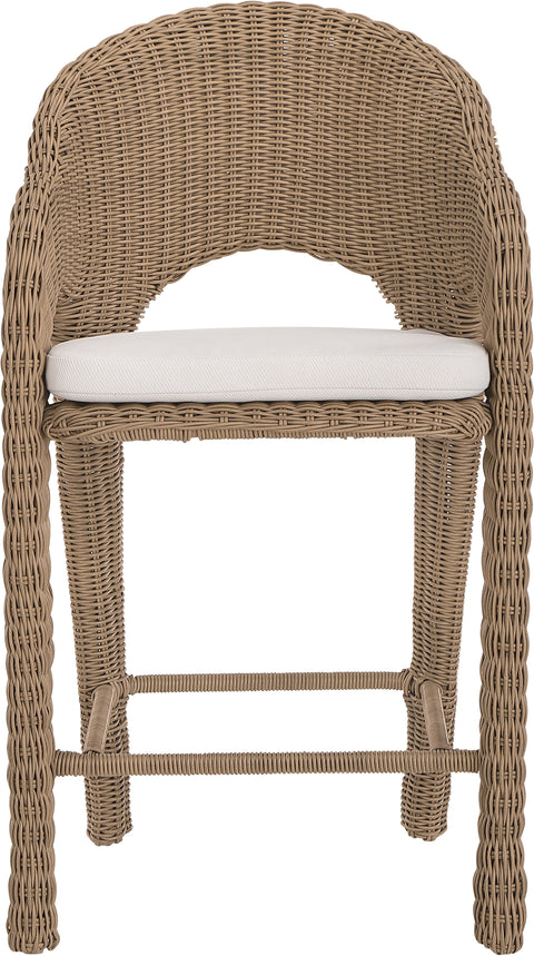 Giselle Natural Olefin Water Resistant Fabric And Wicker Outdoor Patio Bar Stool, 1 Piece