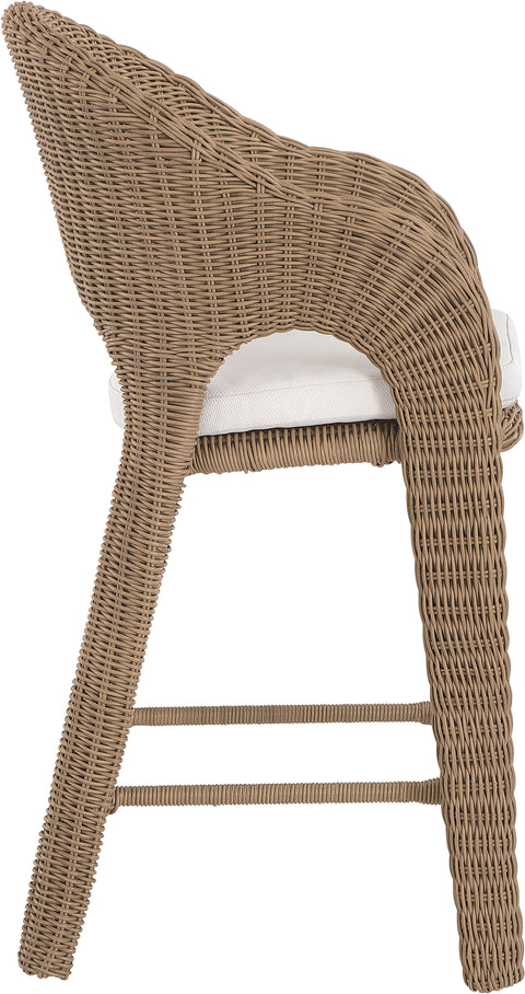 Giselle Natural Olefin Water Resistant Fabric And Wicker Outdoor Patio Bar Stool, 1 Piece