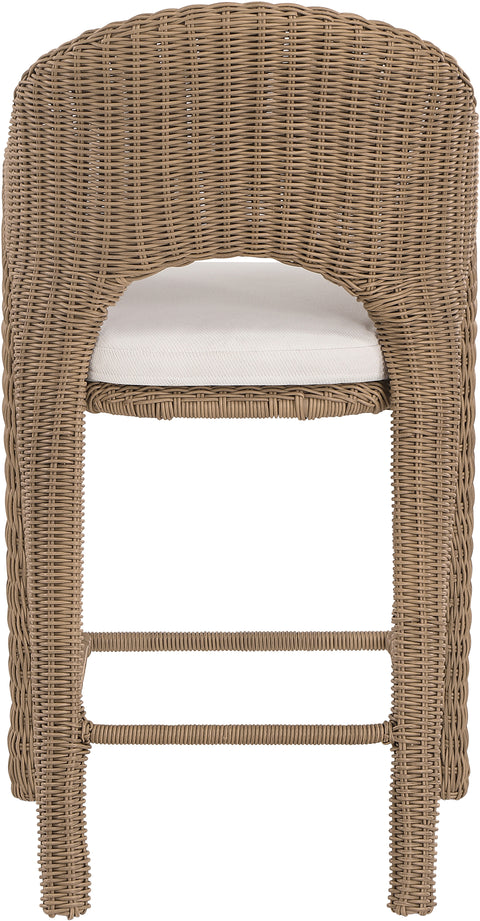 Giselle Natural Olefin Water Resistant Fabric And Wicker Outdoor Patio Bar Stool, 1 Piece