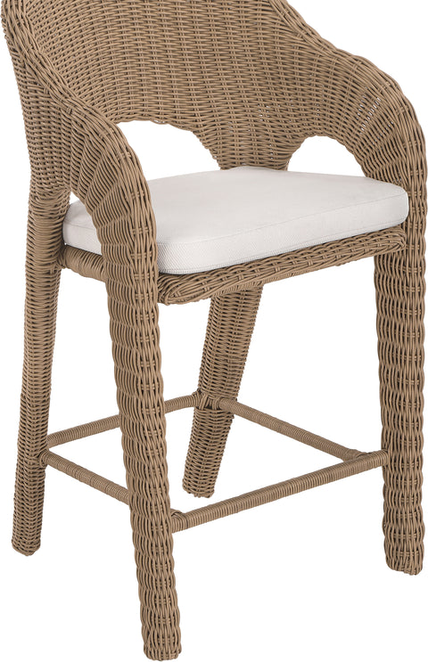 Giselle Natural Olefin Water Resistant Fabric And Wicker Outdoor Patio Bar Stool, 1 Piece