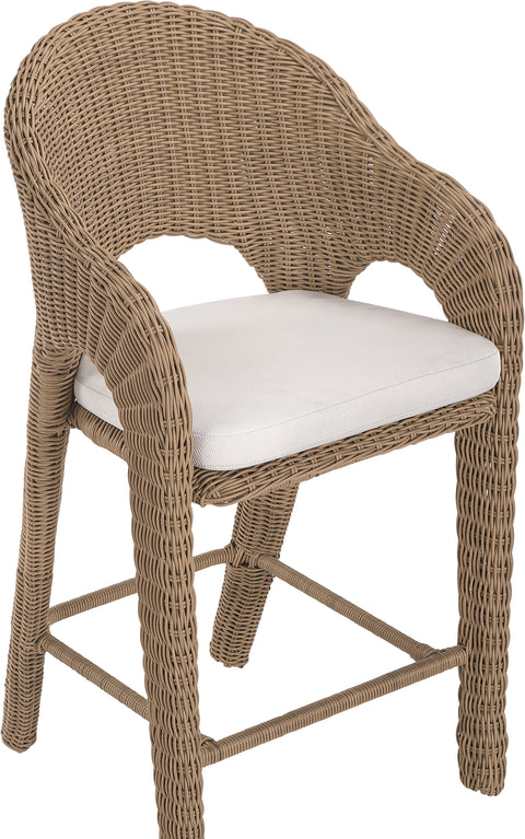 Giselle Natural Olefin Water Resistant Fabric And Wicker Outdoor Patio Bar Stool, 1 Piece