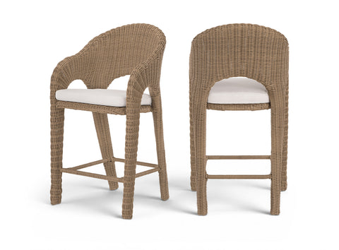 Giselle Natural Olefin Water Resistant Fabric And Wicker Outdoor Patio Bar Stool, 1 Piece