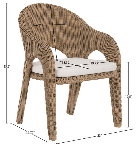 Giselle Natural Olefin Water Resistant Fabric And Wicker Outdoor Patio Dining Chair, 1 Piece