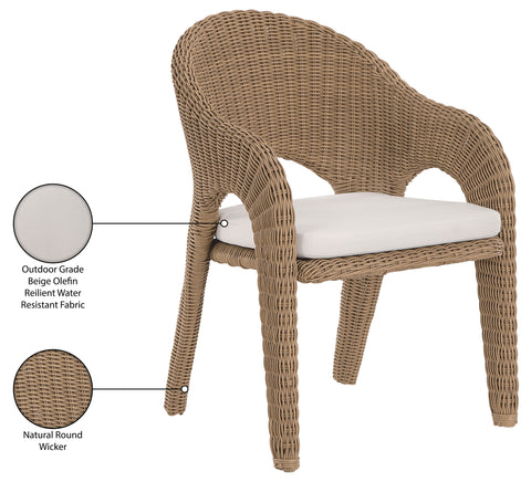 Giselle Natural Olefin Water Resistant Fabric And Wicker Outdoor Patio Dining Chair, 1 Piece