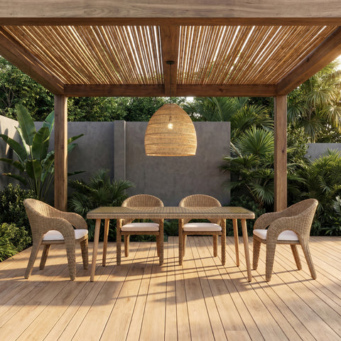 Giselle Natural Olefin Water Resistant Fabric And Wicker Outdoor Patio Dining Chair, 1 Piece