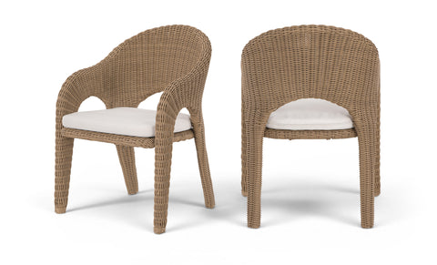 Giselle Natural Olefin Water Resistant Fabric And Wicker Outdoor Patio Dining Chair, 1 Piece
