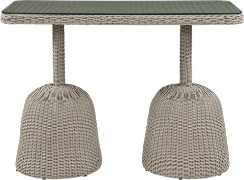 Giselle 60" Taupe Tempered Glass Top And Wicker Outdoor Patio Bar Height Table, 1 Piece