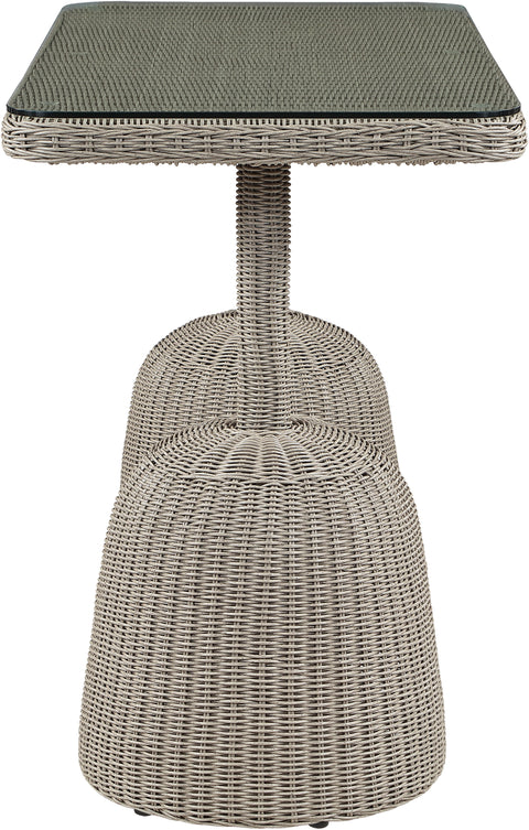 Giselle 60" Taupe Tempered Glass Top And Wicker Outdoor Patio Bar Height Table, 1 Piece