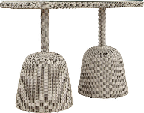Giselle 60" Taupe Tempered Glass Top And Wicker Outdoor Patio Bar Height Table, 1 Piece