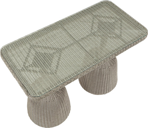 Giselle 60" Taupe Tempered Glass Top And Wicker Outdoor Patio Bar Height Table, 1 Piece