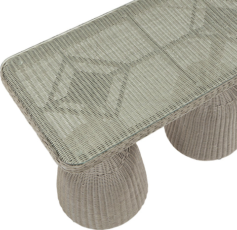 Giselle 60" Taupe Tempered Glass Top And Wicker Outdoor Patio Bar Height Table, 1 Piece
