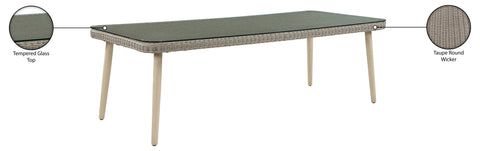 Giselle 96" Taupe Tempered Glass Top And Wicker Outdoor Patio Dining Table, 1 Piece