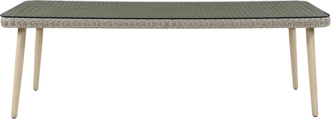 Giselle 96" Taupe Tempered Glass Top And Wicker Outdoor Patio Dining Table, 1 Piece