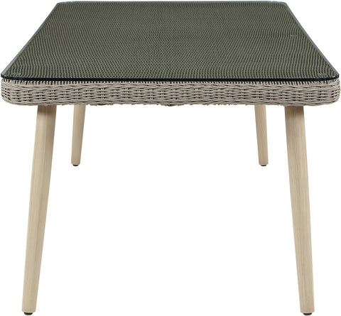 Giselle 96" Taupe Tempered Glass Top And Wicker Outdoor Patio Dining Table, 1 Piece