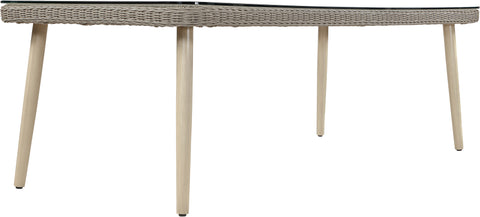 Giselle 96" Taupe Tempered Glass Top And Wicker Outdoor Patio Dining Table, 1 Piece