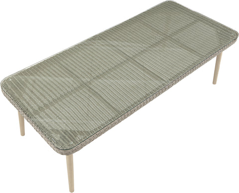 Giselle 96" Taupe Tempered Glass Top And Wicker Outdoor Patio Dining Table, 1 Piece