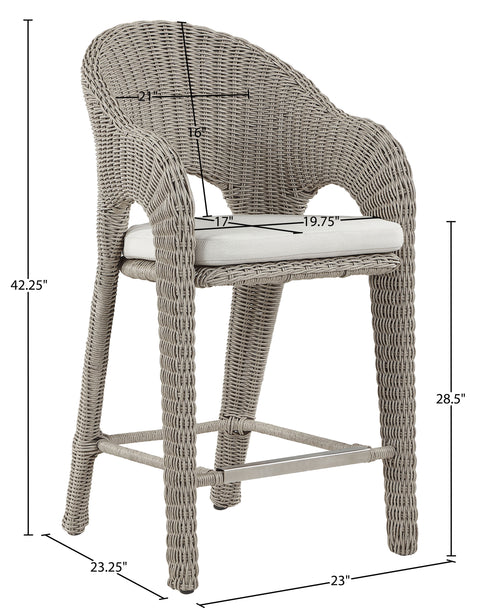 Giselle Taupe Olefin Water Resistant Fabric And Wicker Outdoor Patio Bar Stool, 1 Piece