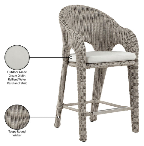 Giselle Taupe Olefin Water Resistant Fabric And Wicker Outdoor Patio Bar Stool, 1 Piece