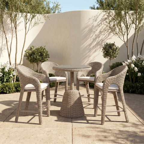 Giselle Taupe Olefin Water Resistant Fabric And Wicker Outdoor Patio Bar Stool, 1 Piece