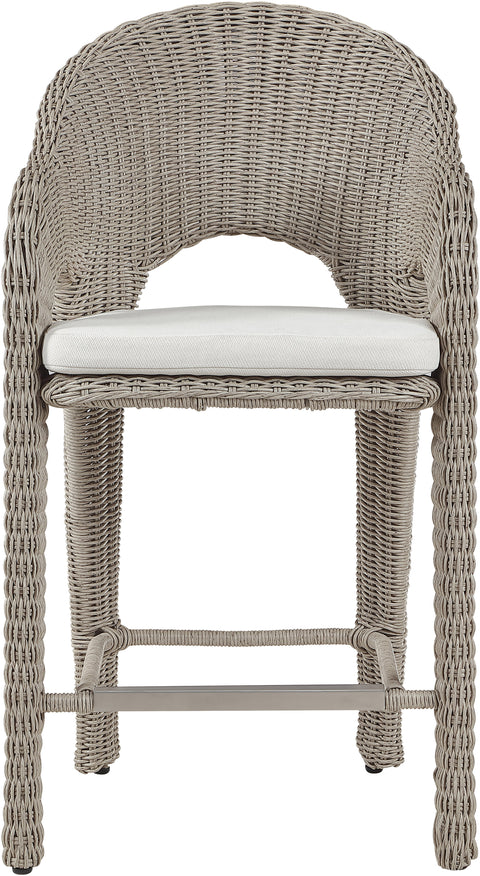 Giselle Taupe Olefin Water Resistant Fabric And Wicker Outdoor Patio Bar Stool, 1 Piece