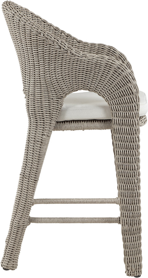 Giselle Taupe Olefin Water Resistant Fabric And Wicker Outdoor Patio Bar Stool, 1 Piece
