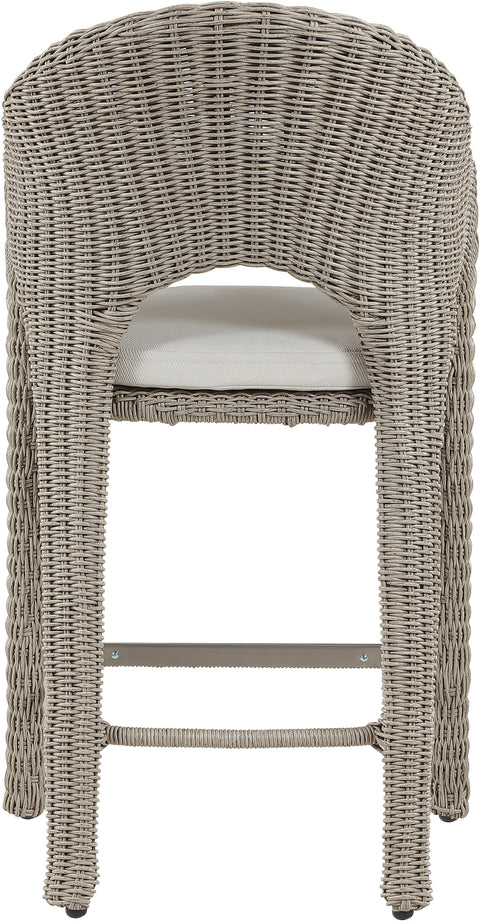 Giselle Taupe Olefin Water Resistant Fabric And Wicker Outdoor Patio Bar Stool, 1 Piece
