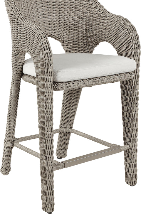 Giselle Taupe Olefin Water Resistant Fabric And Wicker Outdoor Patio Bar Stool, 1 Piece