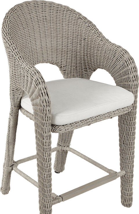 Giselle Taupe Olefin Water Resistant Fabric And Wicker Outdoor Patio Bar Stool, 1 Piece