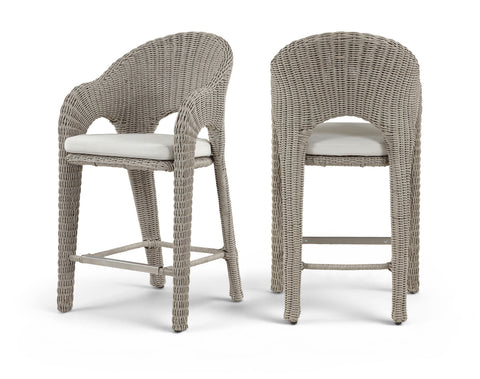 Giselle Taupe Olefin Water Resistant Fabric And Wicker Outdoor Patio Bar Stool, 1 Piece