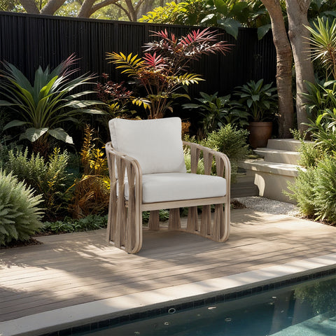 Piper Beige Water Resilient Fabric Upholstered Outdoor Patio Chair, 1 Piece