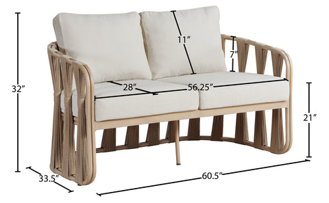 Piper 60.5" Beige Water Resilient Fabric Upholstered Outdoor Patio Loveseat, 1 Piece