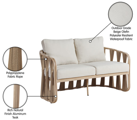 Piper 60.5" Beige Water Resilient Fabric Upholstered Outdoor Patio Loveseat, 1 Piece