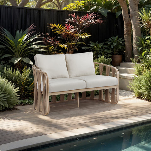 Piper 60.5" Beige Water Resilient Fabric Upholstered Outdoor Patio Loveseat, 1 Piece