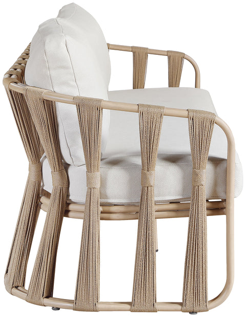 Piper 60.5" Beige Water Resilient Fabric Upholstered Outdoor Patio Loveseat, 1 Piece